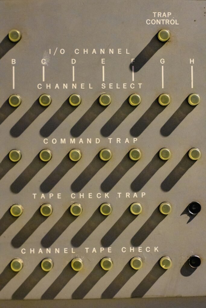 A close up of a machine with many buttons