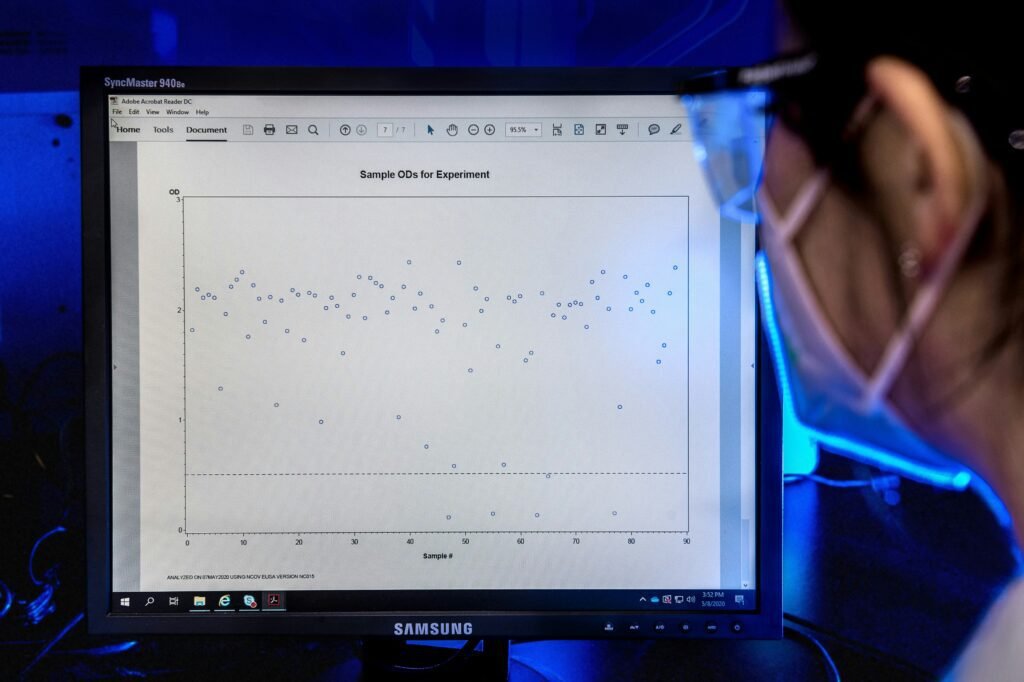 This Centers for Disease Control and Prevention (CDC) scientist was analyzing CDC serologic test results, for SARS-CoV-2 antibodies.
